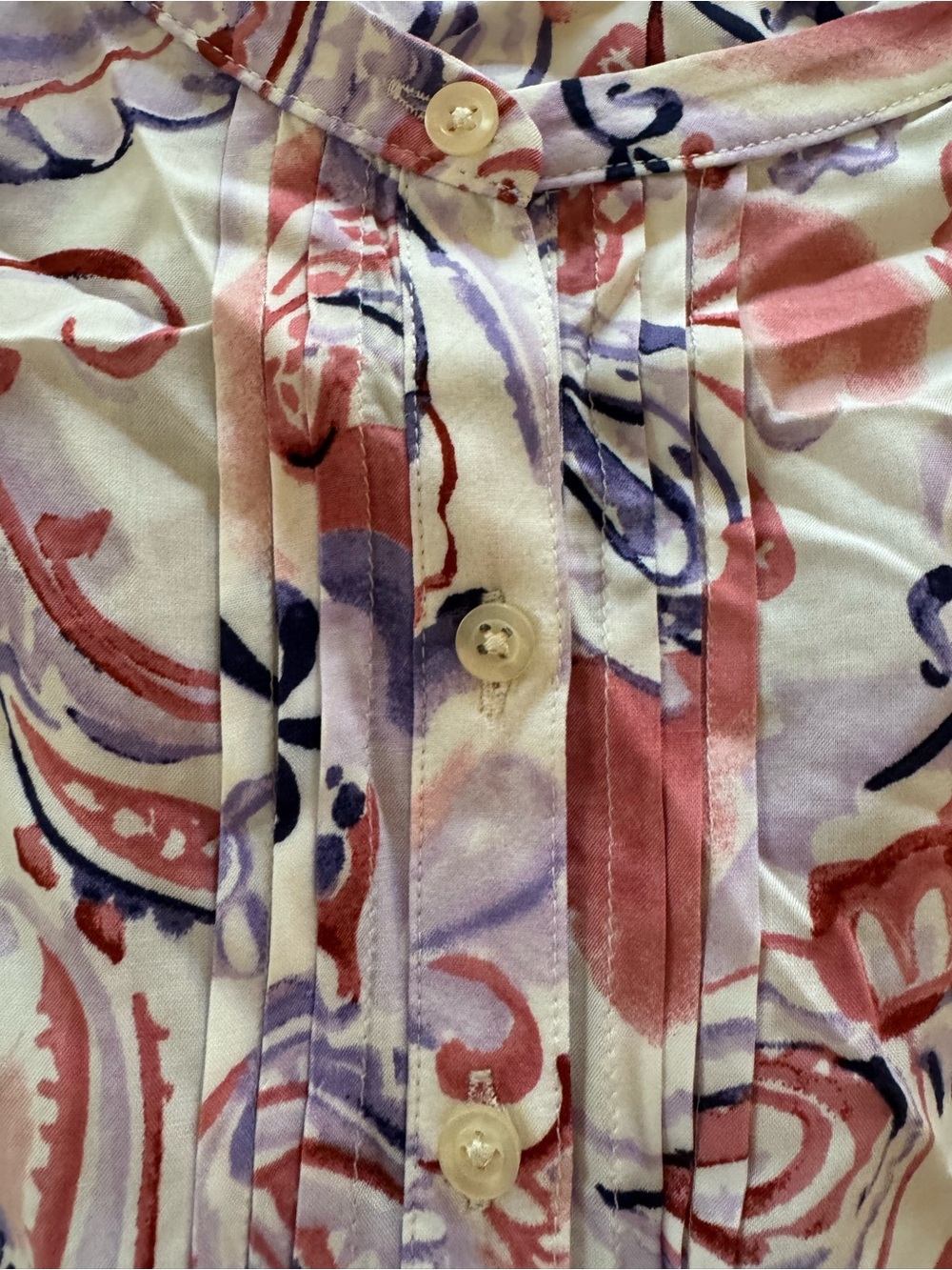 Talbots Pink Paisley Ruffle-Trim Button Blouse - Picture 5 of 7